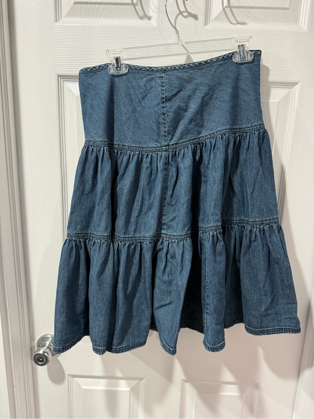 Chaps Denim Tiered A-Line Skirt, western, boho